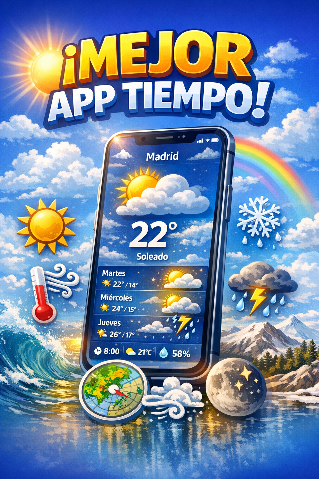 Miras por la ventana y parece que va a llover. Tu móvil dice que sol. La tele dice que nubes. No solo te lo creas, observa el tiempo" like"👍